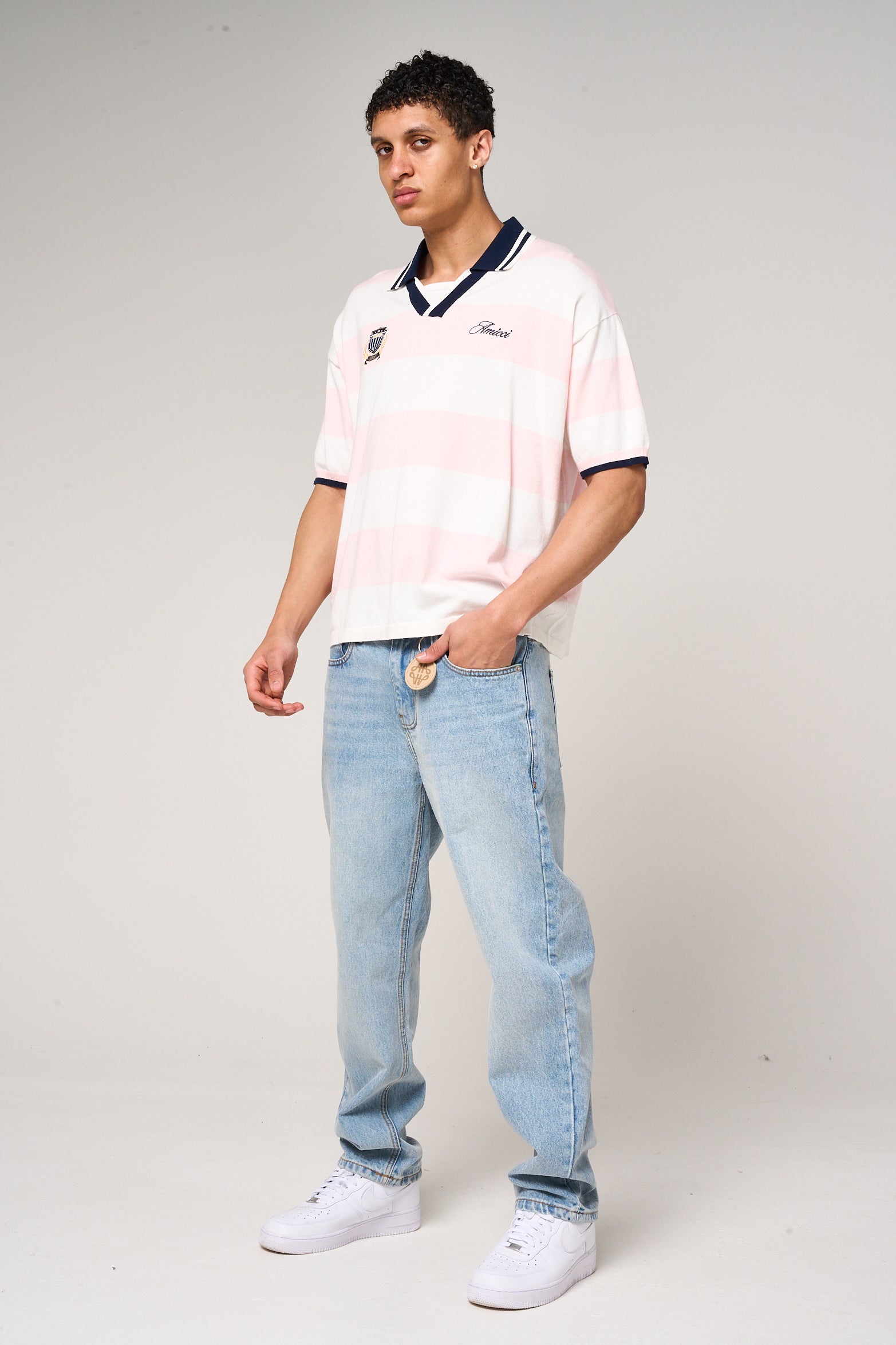 Avendia Striped Knitted Polo Pink