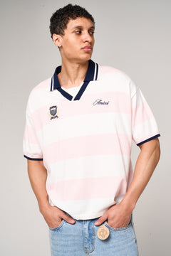 Avendia Striped Knitted Polo Pink