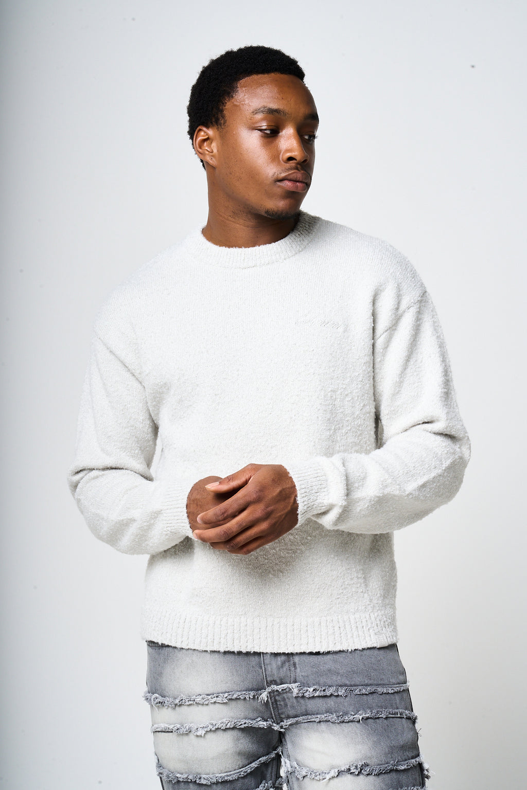 Fretta Fluffy Knit Sweatshirt Grey