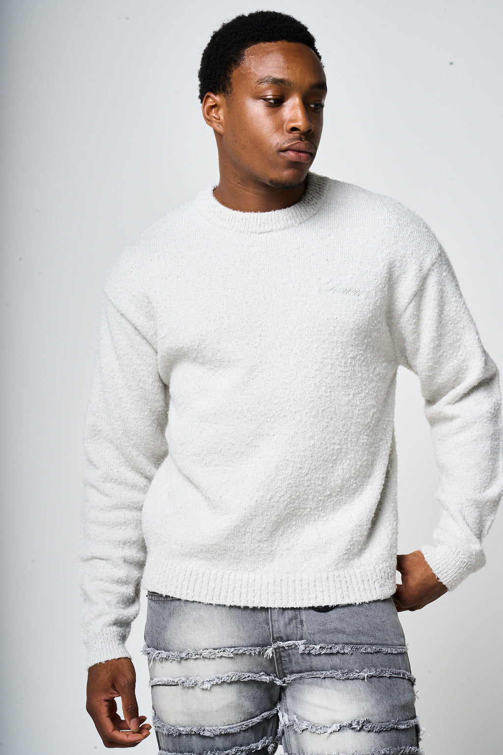 Fretta Fluffy Knit Sweatshirt Grey