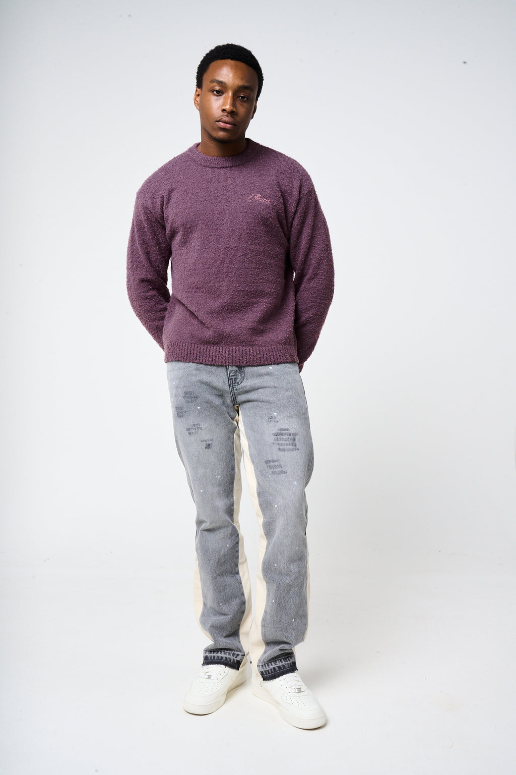 Fretta Fluffy Knit Sweatshirt Burgundy