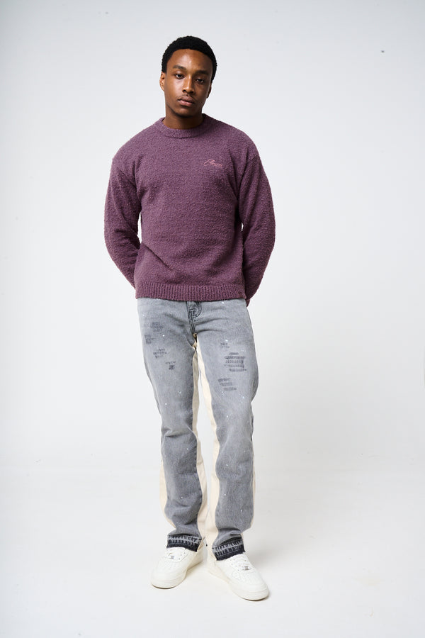 Fretta Fluffy Knit Sweatshirt Burgundy