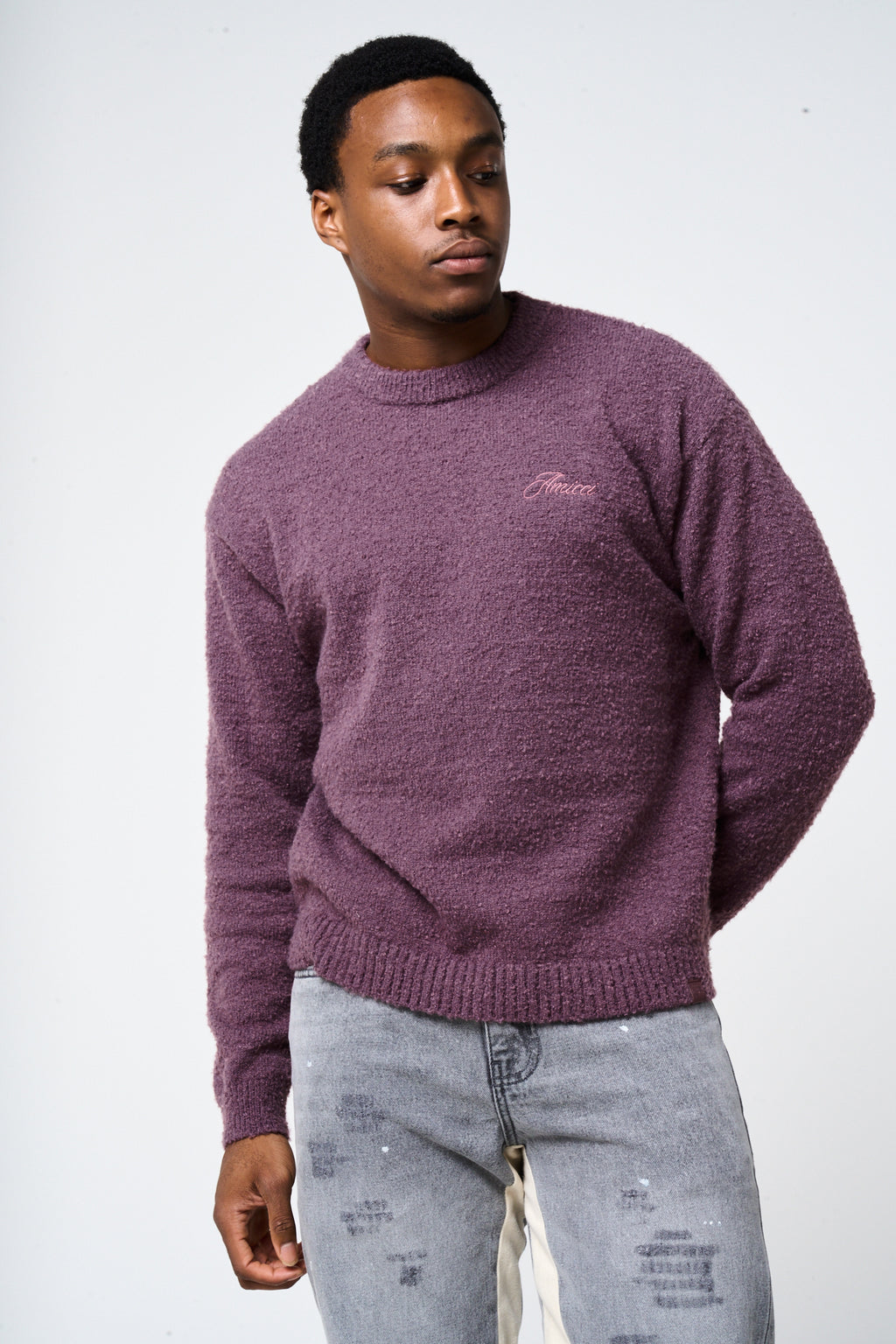 Fretta Fluffy Knit Sweatshirt Burgundy