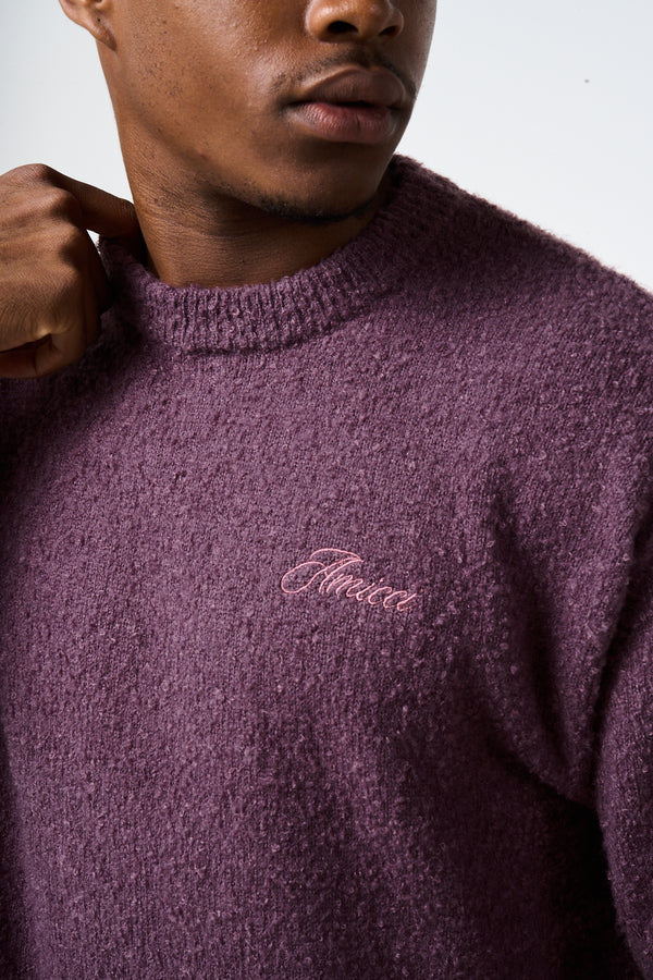 Fretta Fluffy Knit Sweatshirt Burgundy