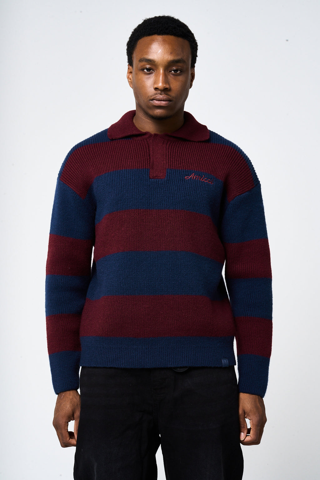 Awing Burgundy Striped Knitwear Sweatshirt