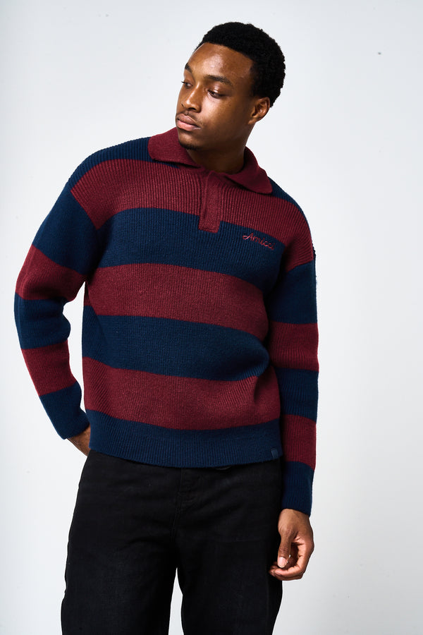 Awing Burgundy Striped Knitwear Sweatshirt