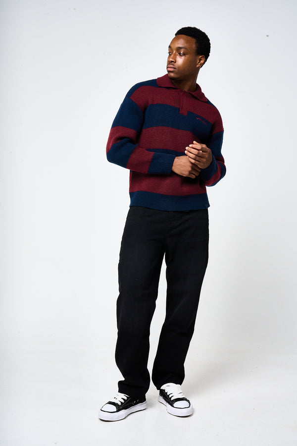 Awing Burgundy Striped Knitwear Sweatshirt