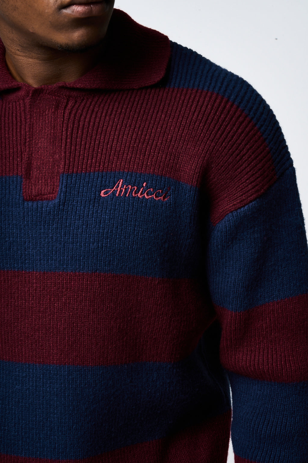 Awing Burgundy Striped Knitwear Sweatshirt