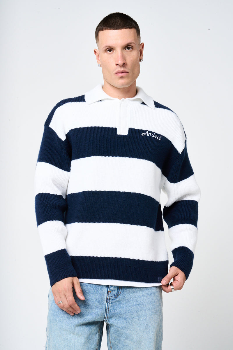 Awing Navy Striped Knitwear Sweatshirt