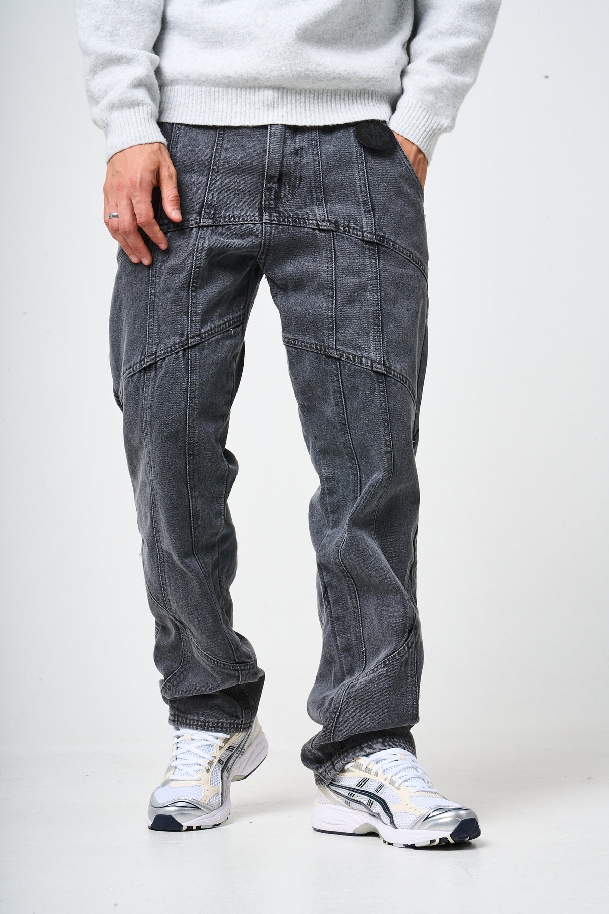 Larrea Grey Straight Fit Pattern Denim