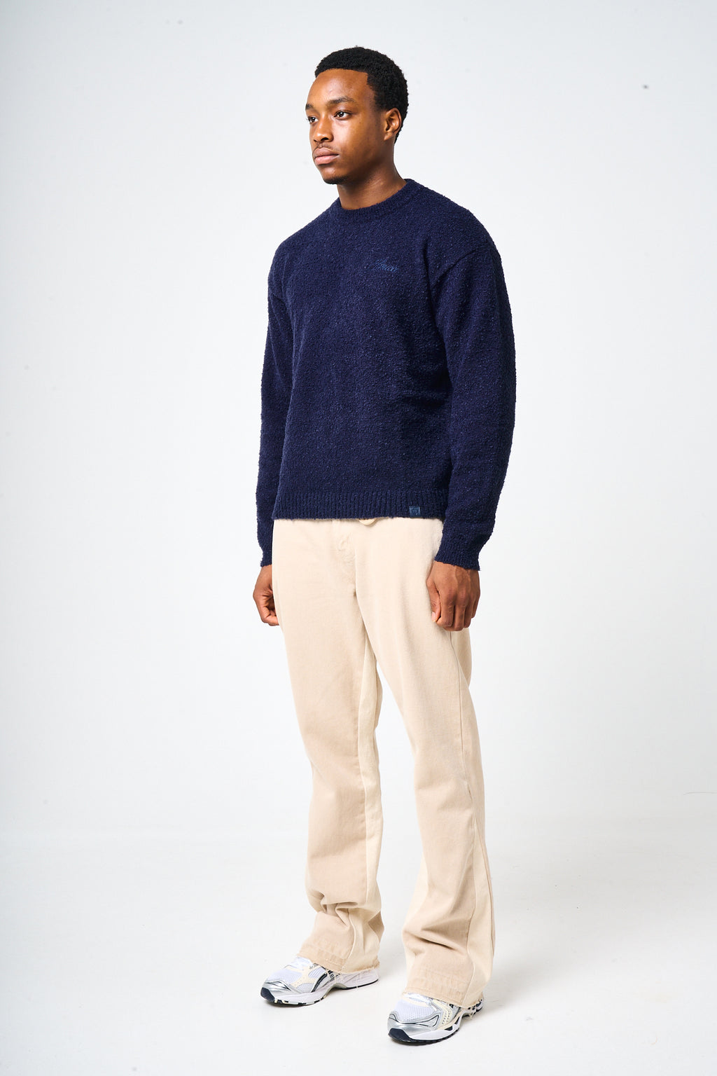 Fretta Fluffy Knit Sweatshirt Navy Blue