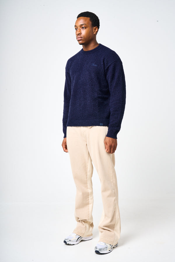 Fretta Fluffy Knit Sweatshirt Navy Blue