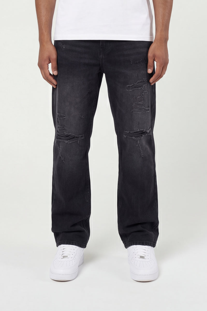 Lennox Ripped Black Straight Jean