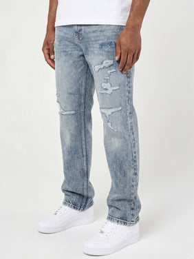 Lennox Ripped Mid Blue Straight Jean