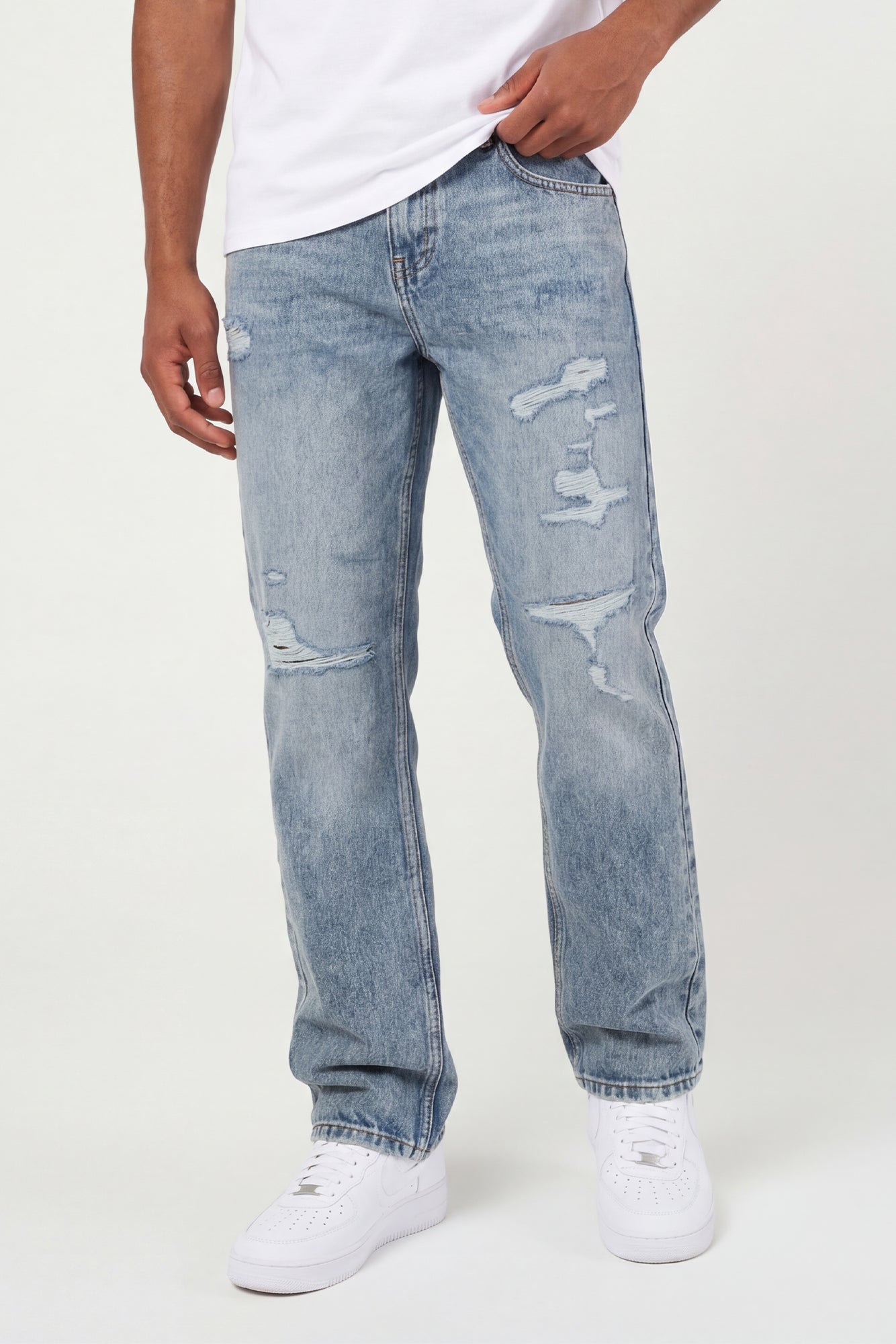 Lennox Ripped Mid Blue Straight Jean