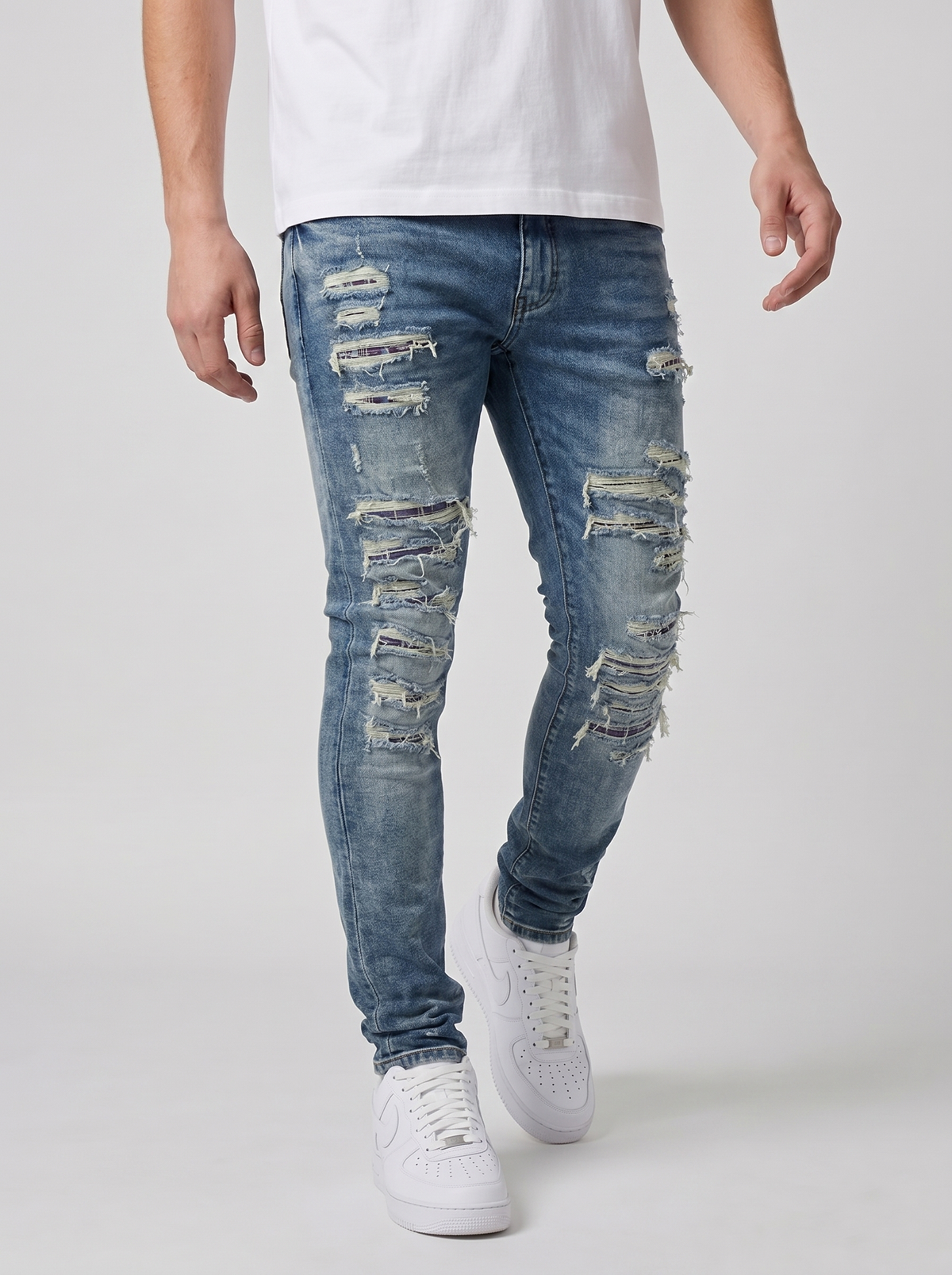 Belvedere Heavy Ripped Middenblauwe Skinny Jeans