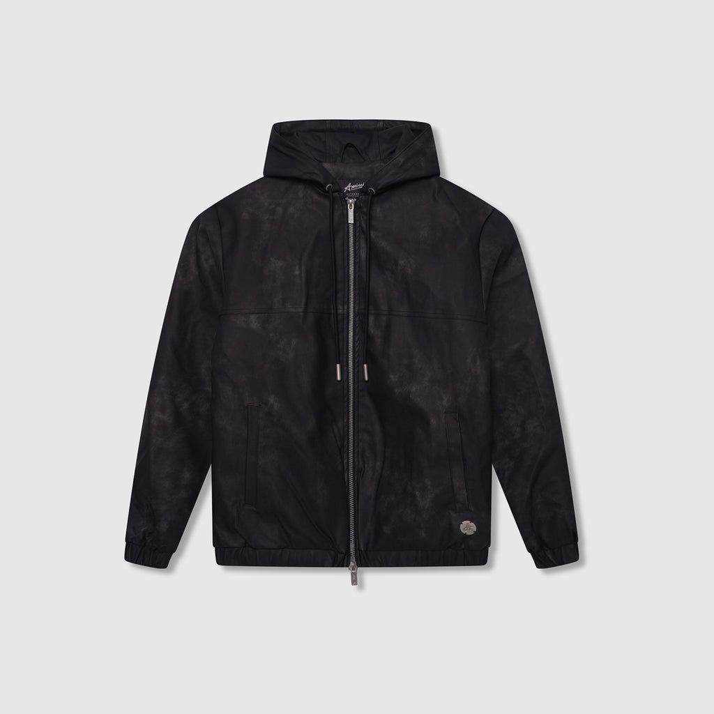 Rafel Leather Zip  Hoodie Black
