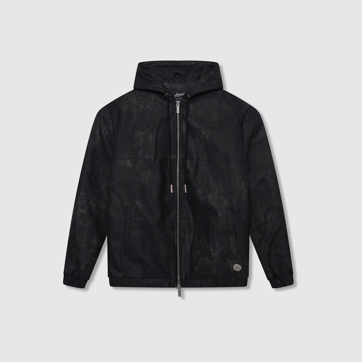 Rafel Leather Zip  Hoodie Black