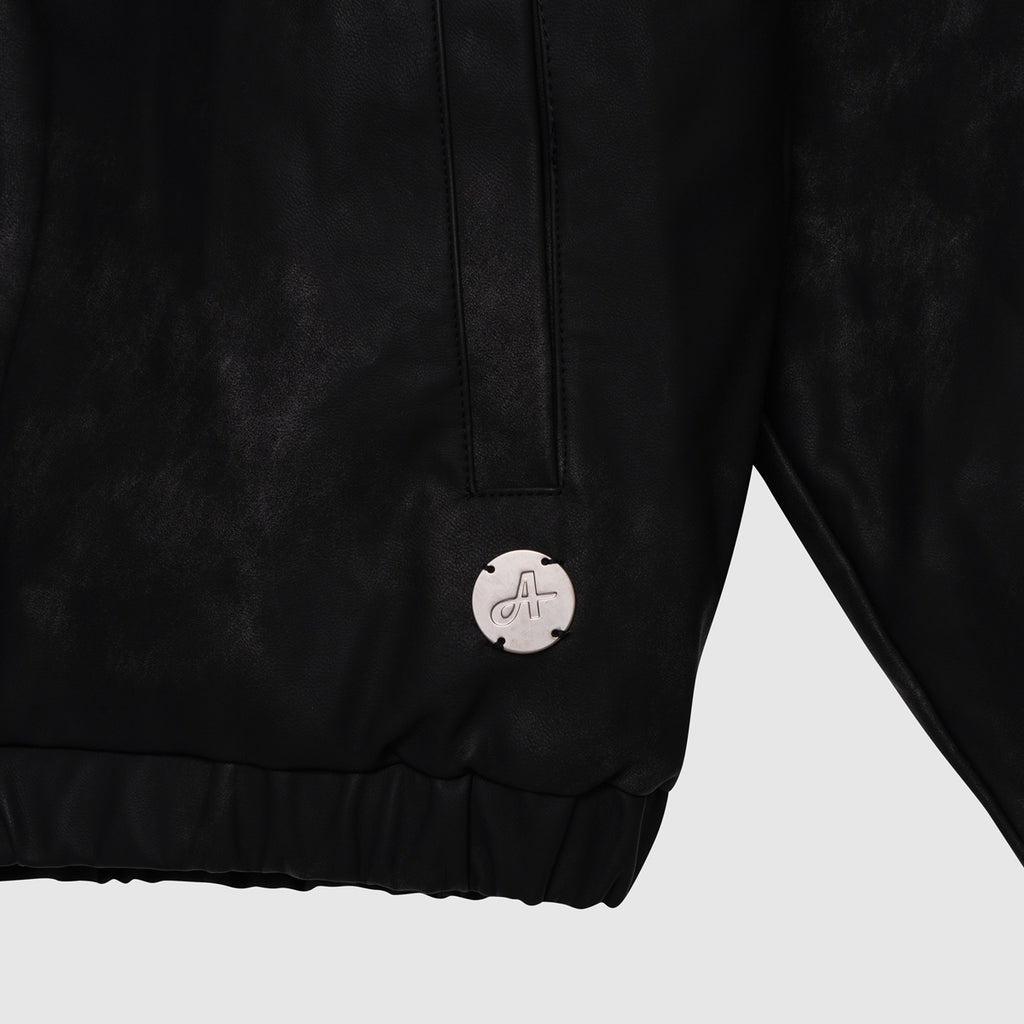 Rafel Leather Zip  Hoodie Black