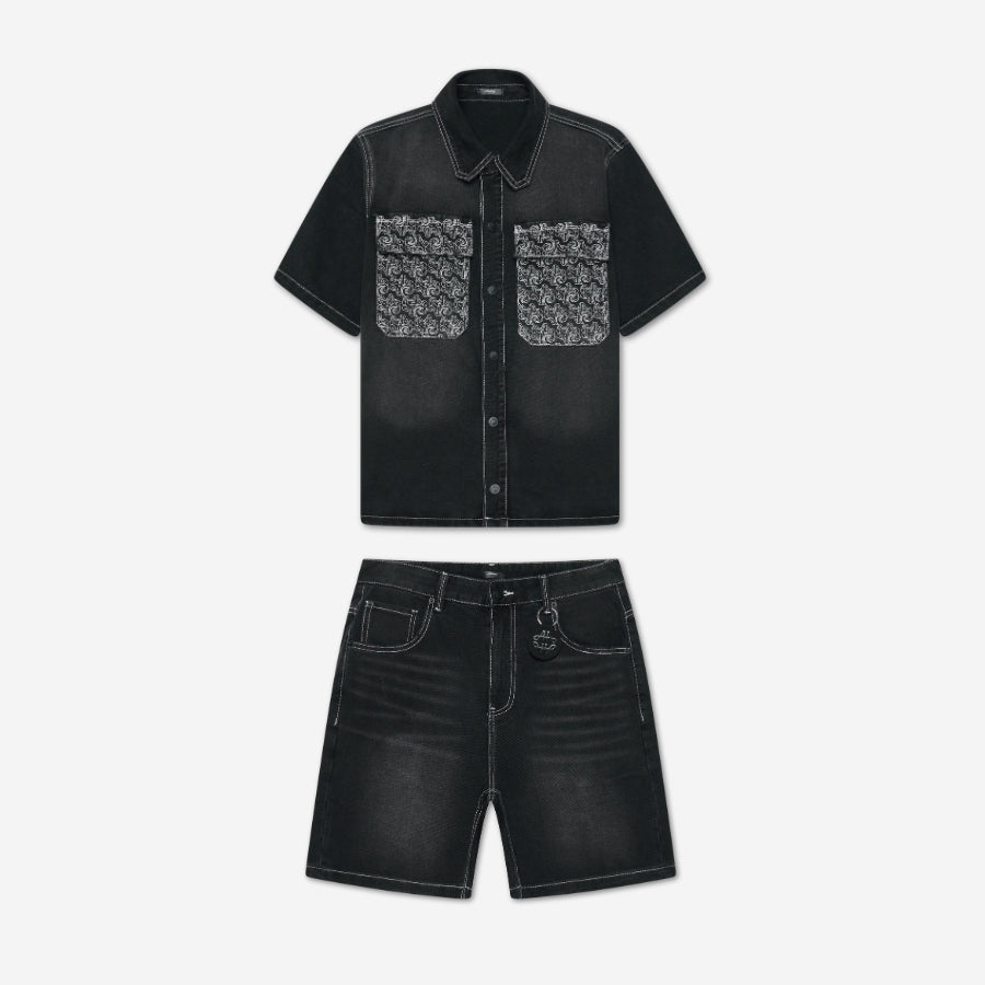 Keshi Denim Short Set Zwart
