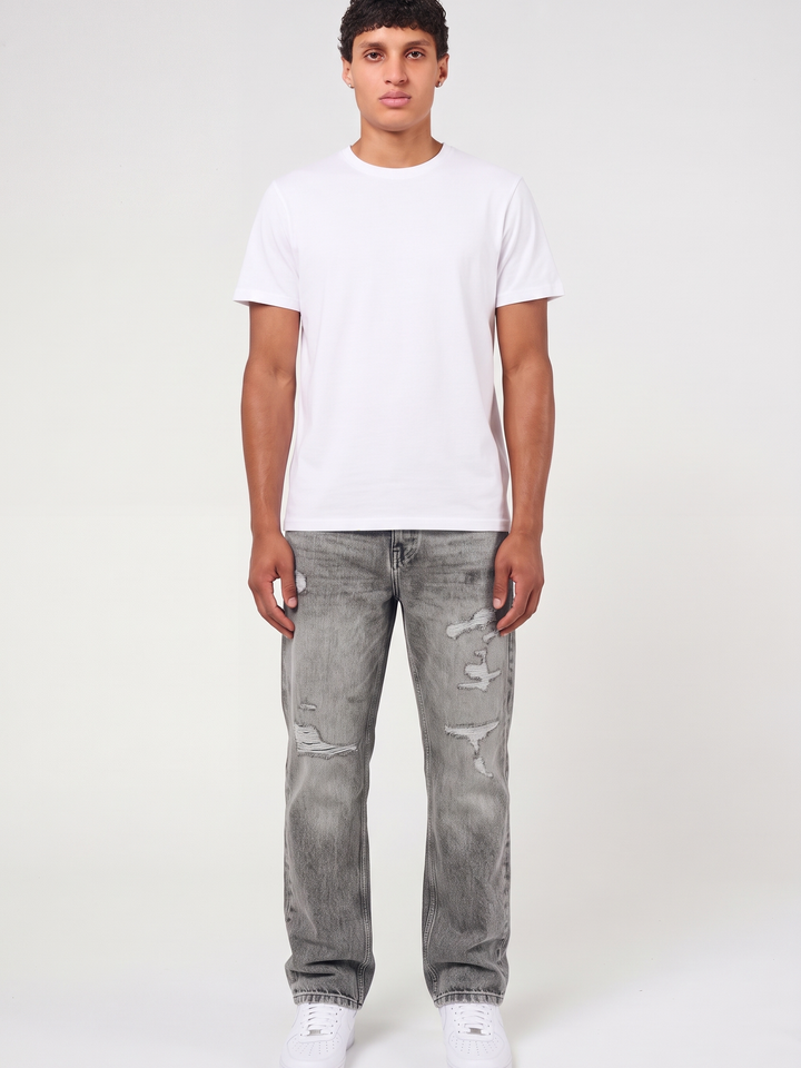 Lennox Ripped Grey Straight Jean