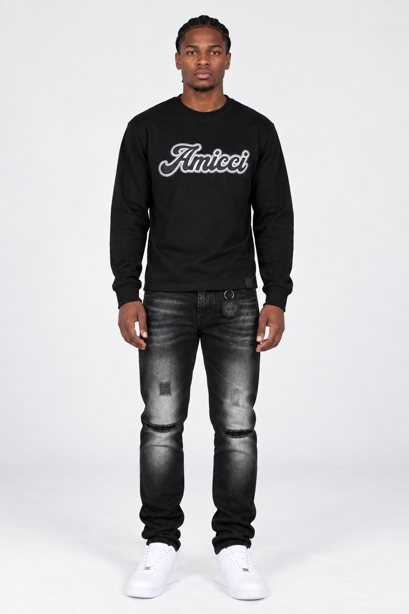 Rachid Long Sleeve Puff Print T Shirt Black