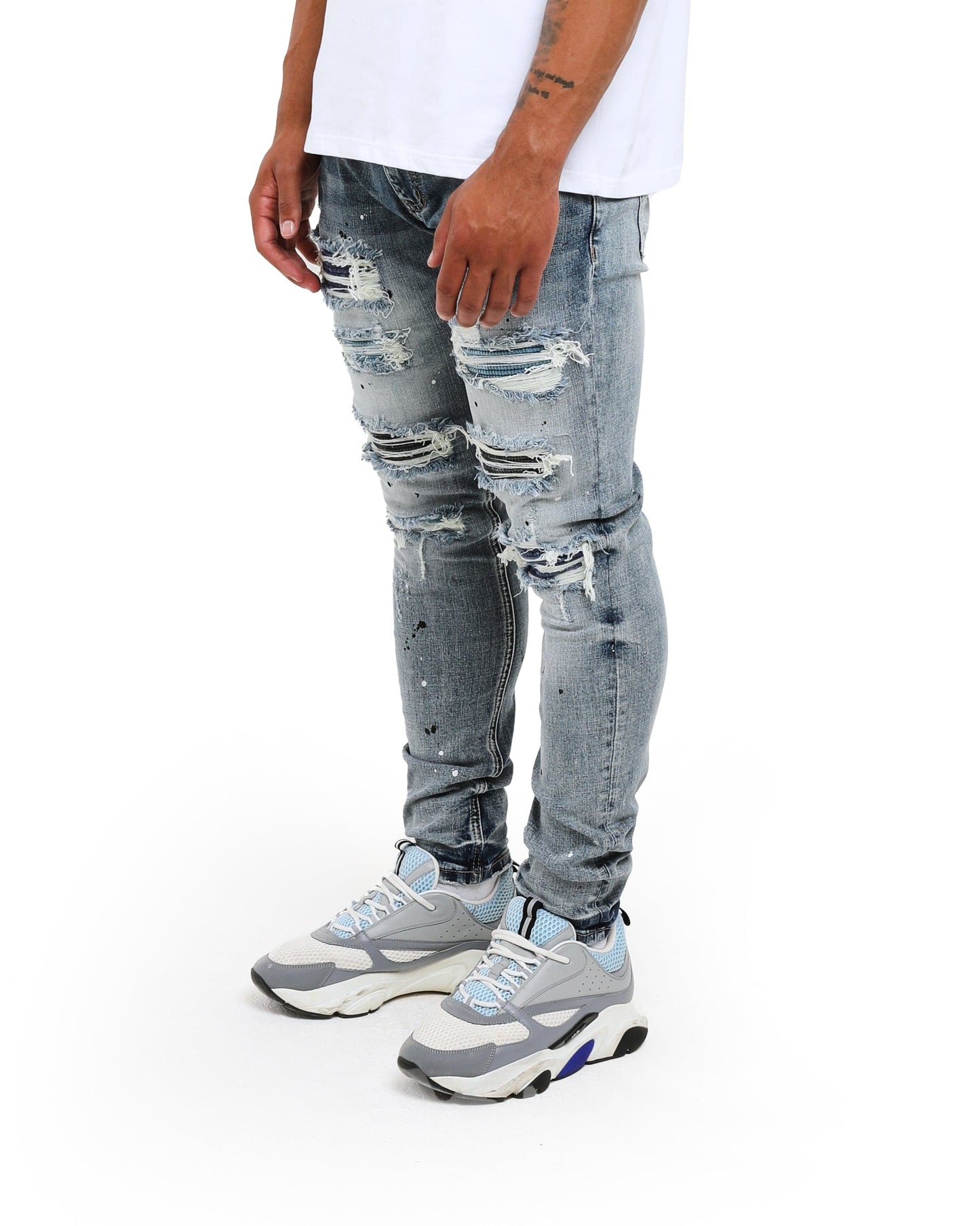 Denim Blue Slim Premium - Jeans Distressed Ripped Amicci Sanko Fit Mid