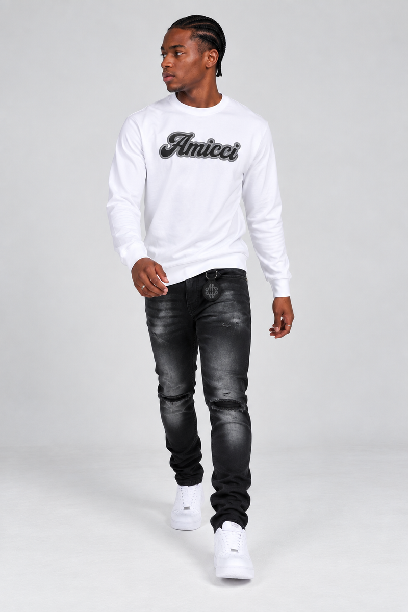 Rachid Long Sleeve Puff Print T Shirt White
