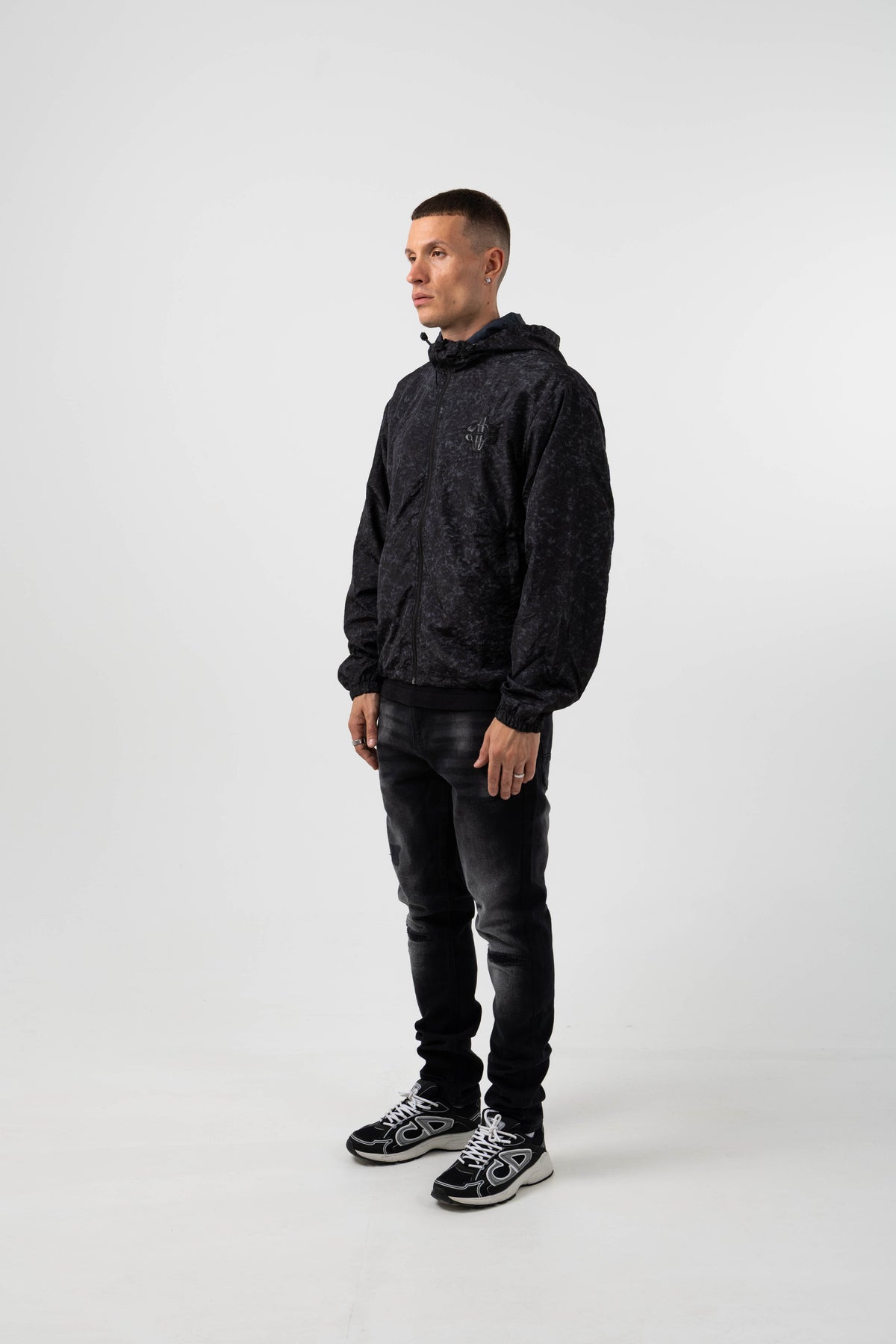 Firenze Textured Black Windbreaker