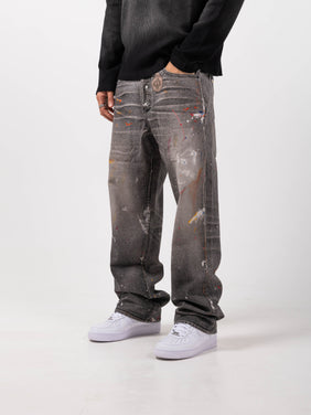 Amalfi Grey Printed Baggy Denim