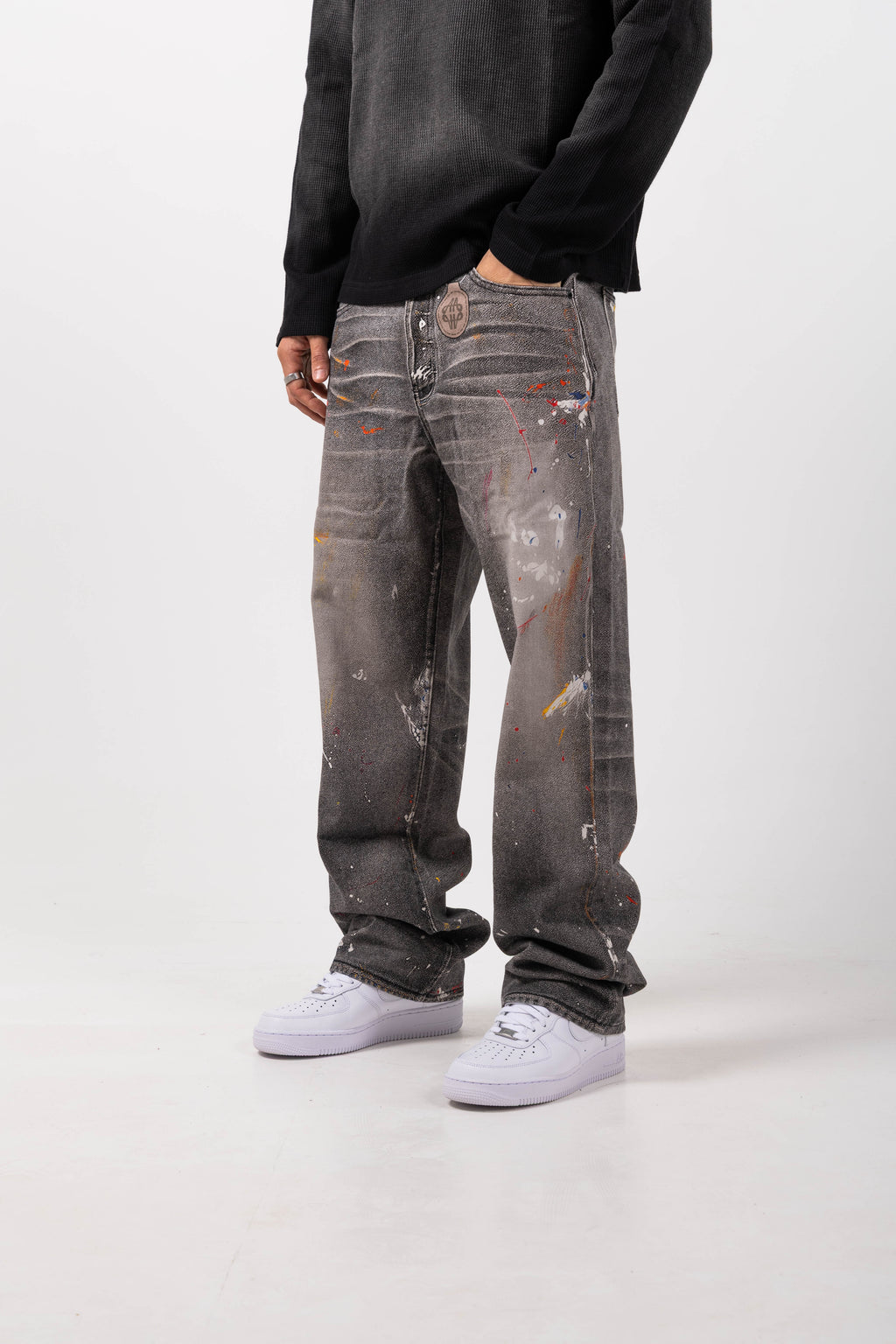 Amalfi Grey Printed Baggy Denim