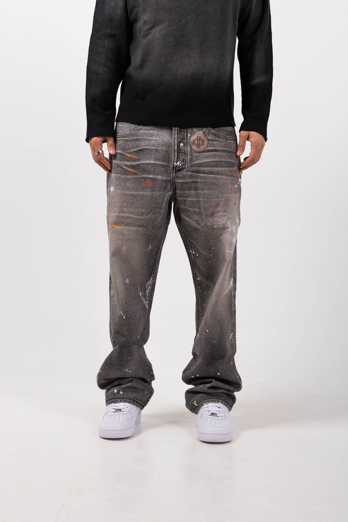 Amalfi Grey Printed Baggy Denim