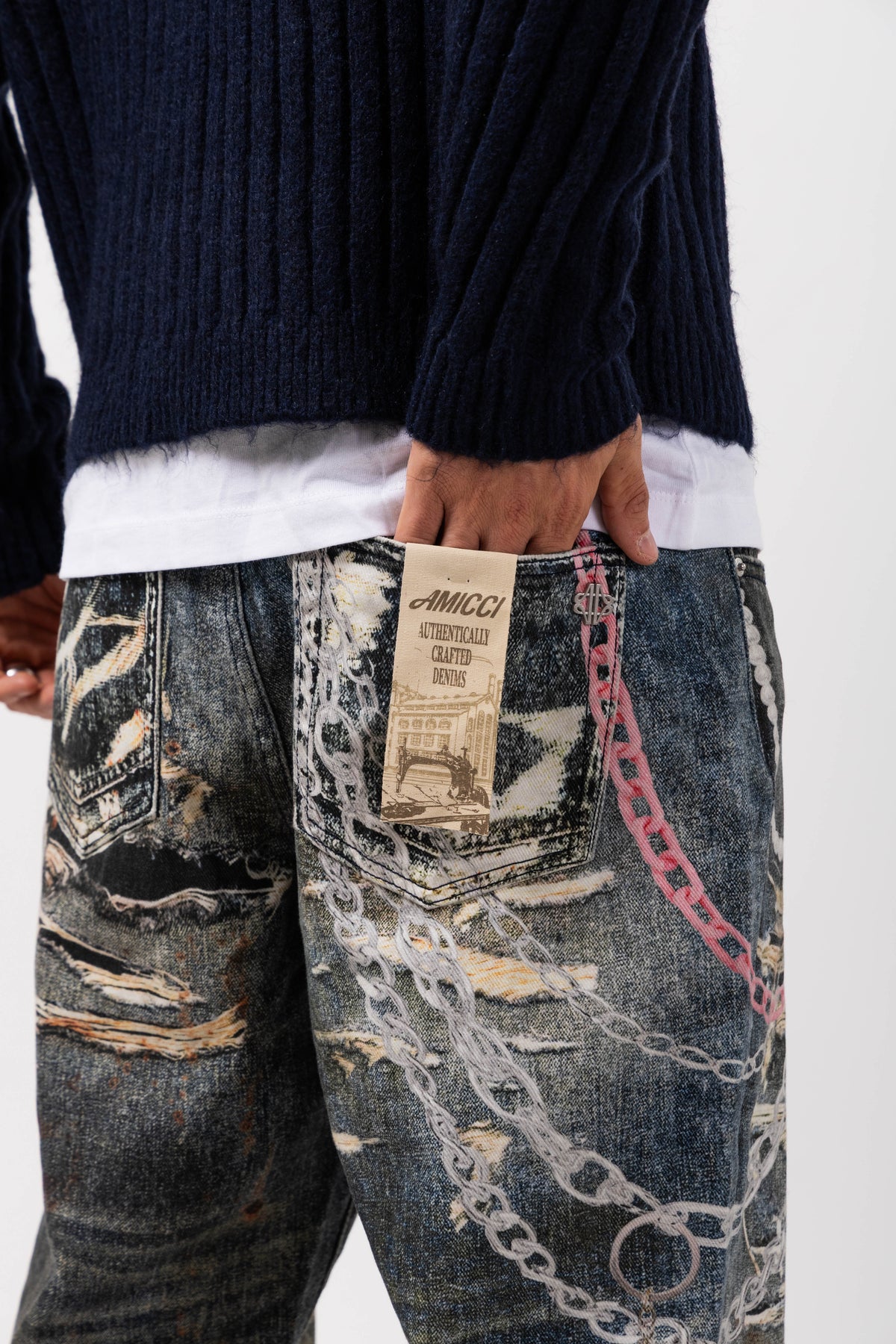 Mauro Blue Printed Baggy Denim