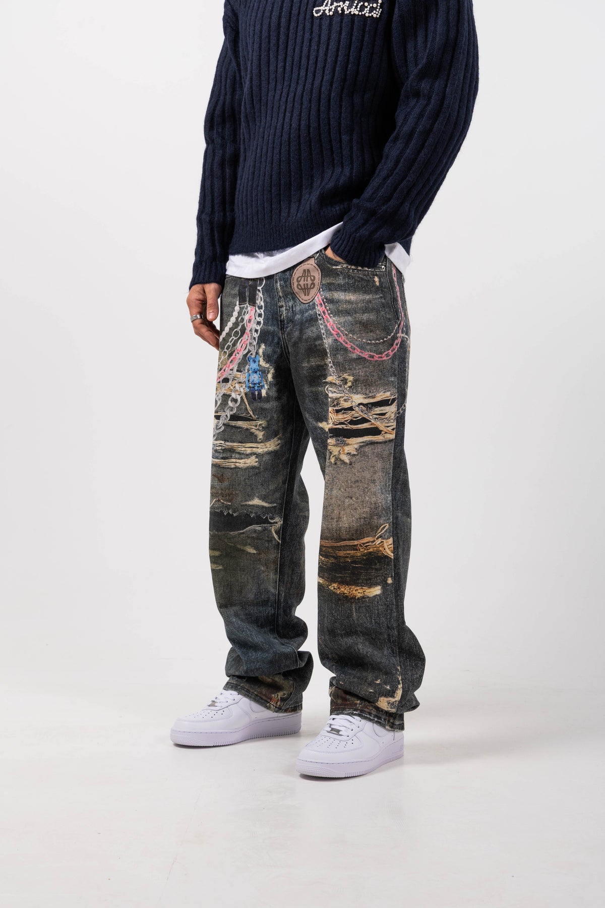 Mauro Blue Printed Baggy Denim