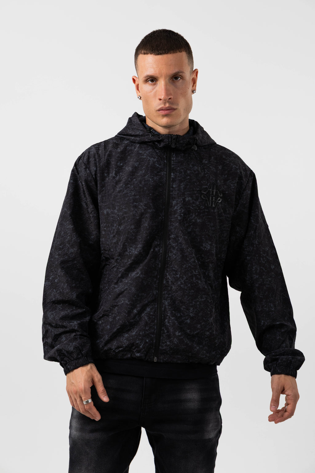 Firenze Textured Black Windbreaker