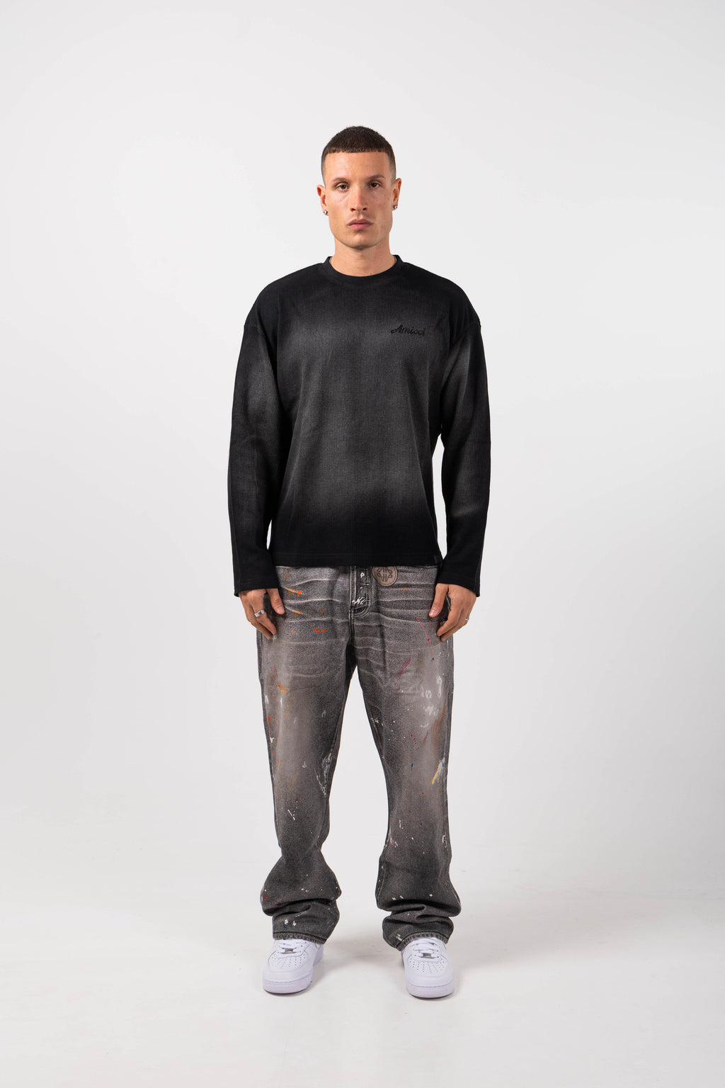 Amalfi Grey Printed Baggy Denim