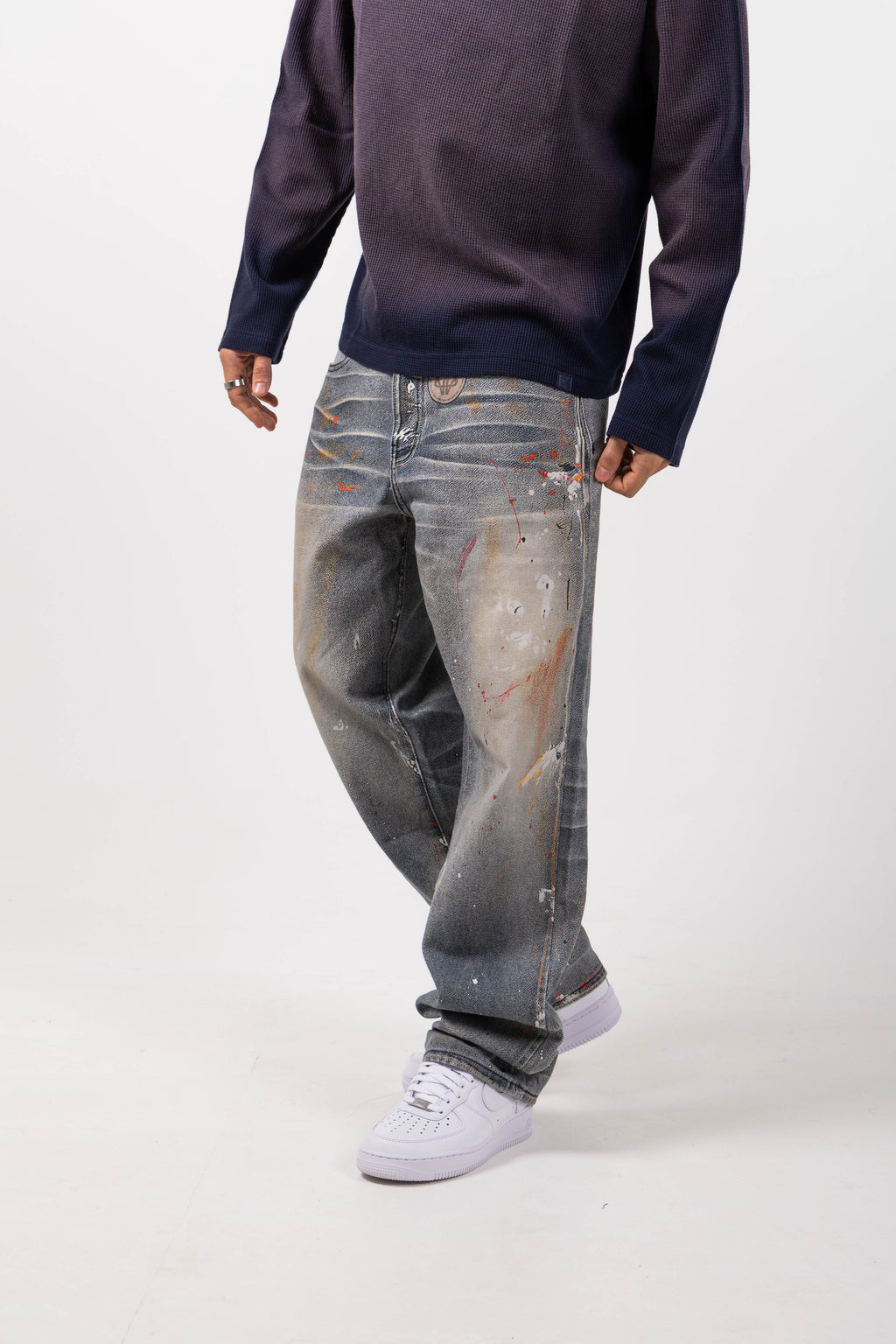 Amalfi Blue Printed Baggy Denim