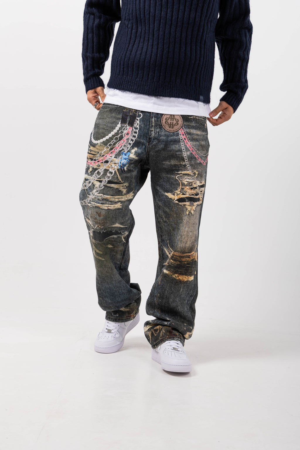 Mauro Blue Printed Baggy Denim
