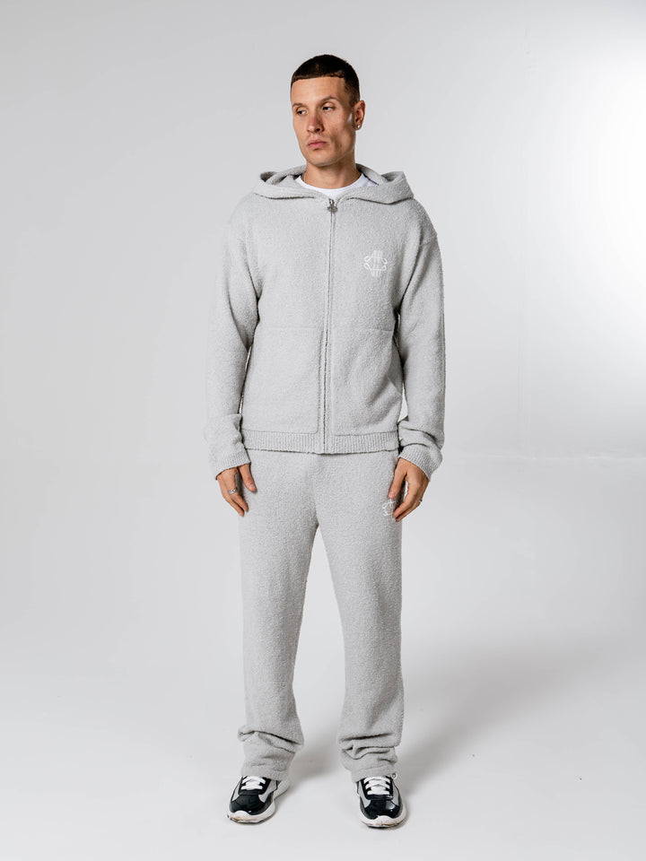 Verdi Grey Knitted Zip Up Hoodie