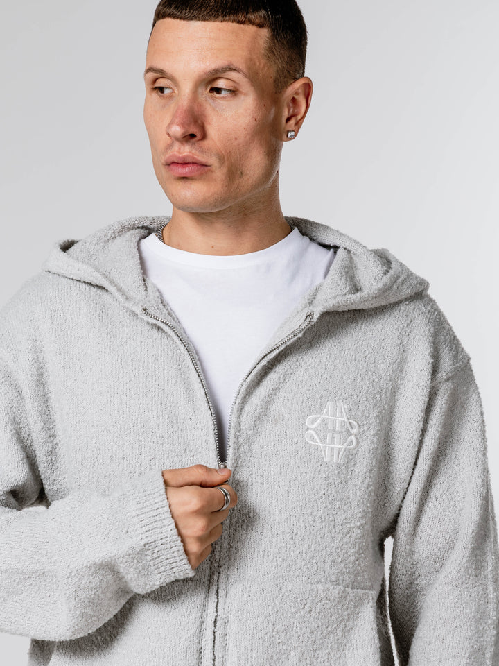 Verdi Grey Knitted Zip Up Hoodie