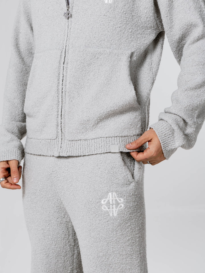 Verdi Grey Knitted Zip Up Hoodie