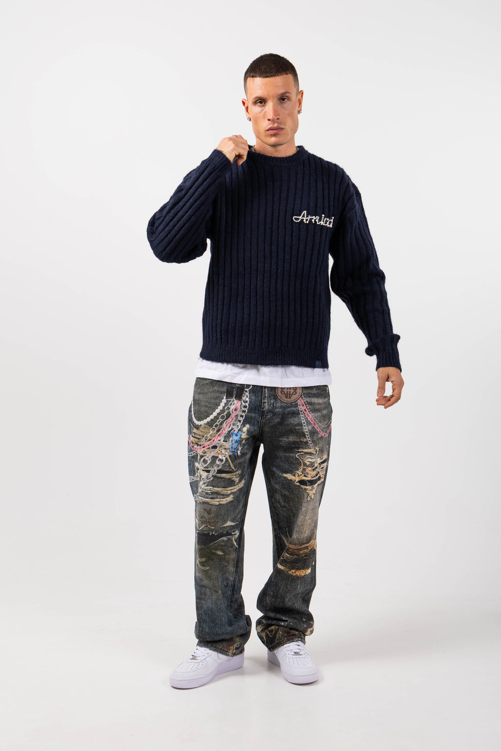 Pietro Navy Knitted Sweatshirt