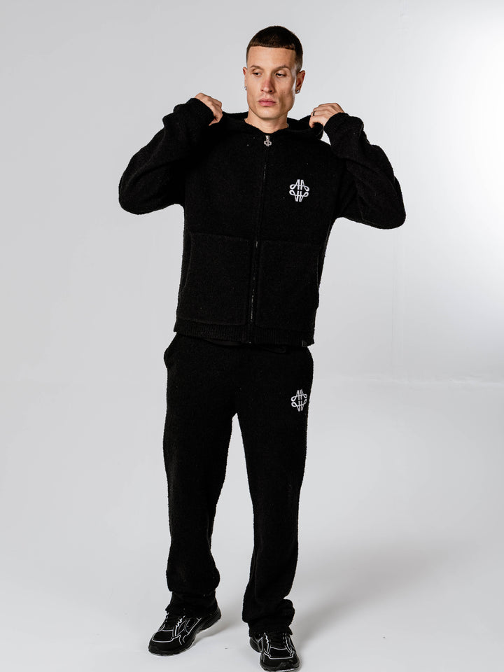 Verdi Black Knitted Zip Up Hoodie