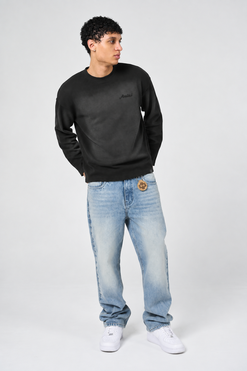 Pandan Black Waffle Long Sleeve T Shirt
