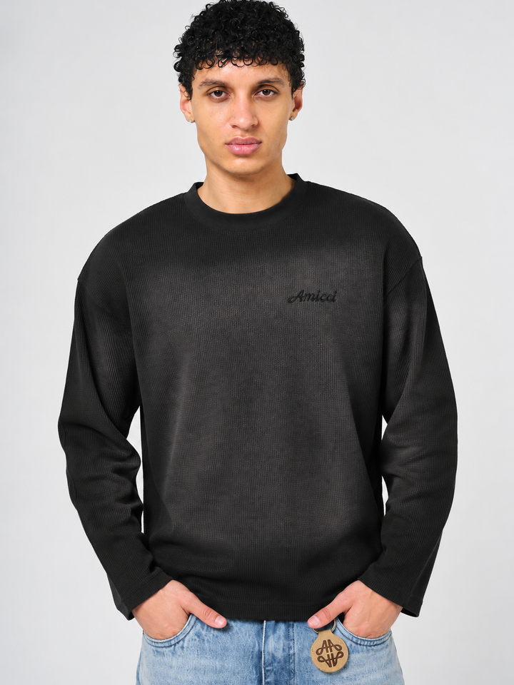 Pandan Black Waffle Long Sleeve T Shirt