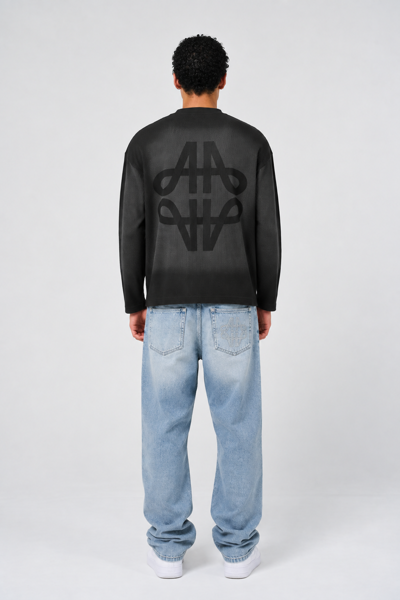 Pandan Black Waffle Long Sleeve T Shirt