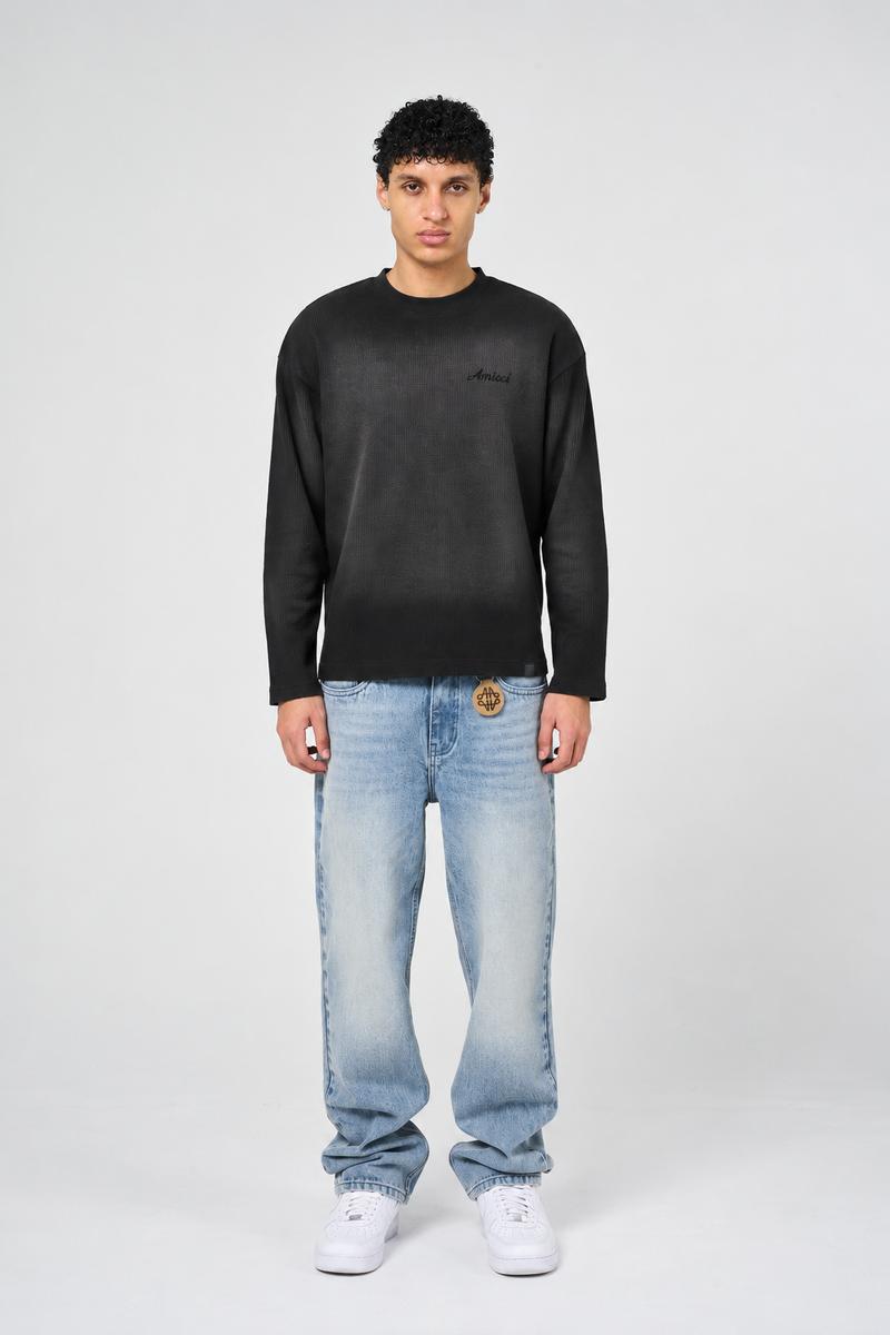 Pandan Black Waffle Long Sleeve T Shirt